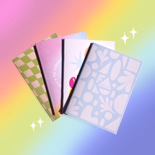 Pocket Notebooks Set of Four - Variety of White Paper Type Inside, Made from Recycled Material