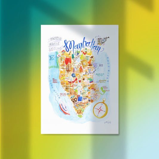 Manhattan New York Map Art Print - Full Color A3 Artwork Print