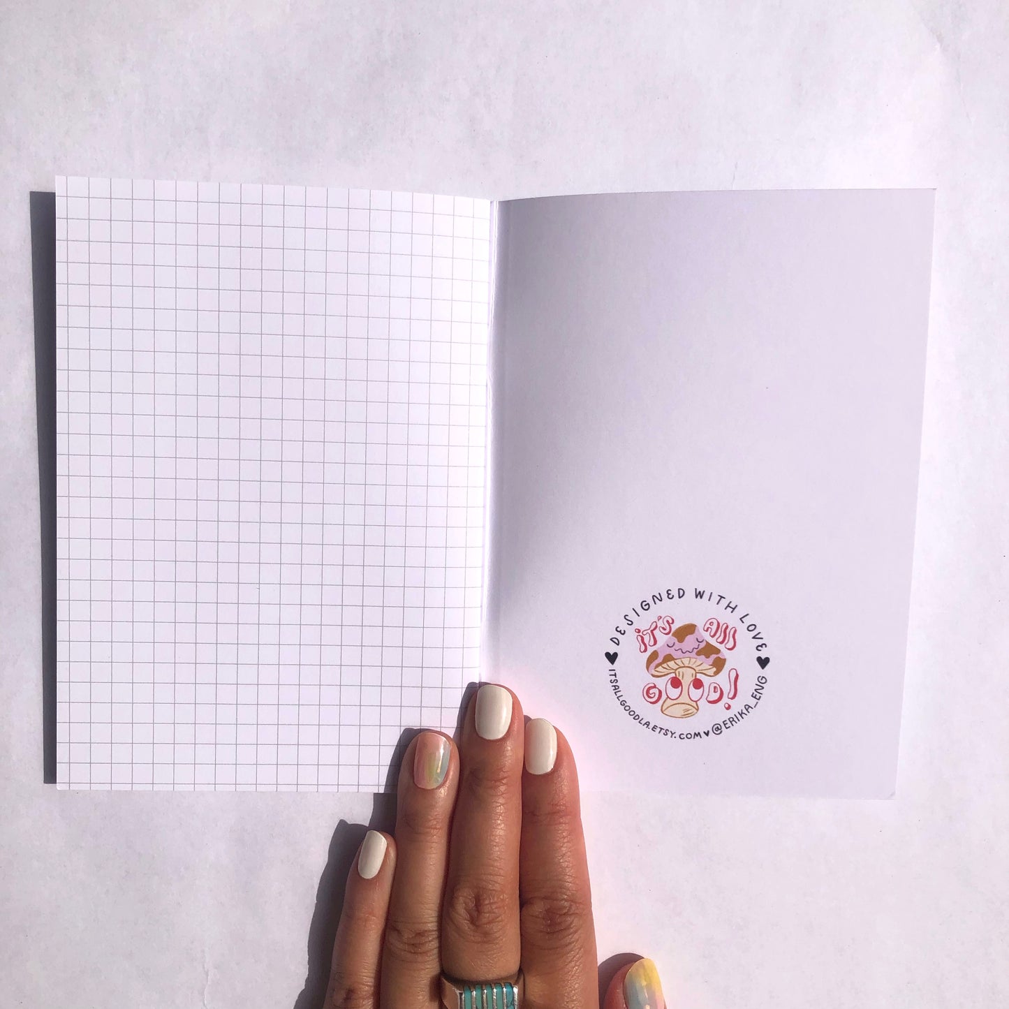Blue Shapes Pocket Notebook - White Grid Paper Inside Pages, Made from Recycled Material