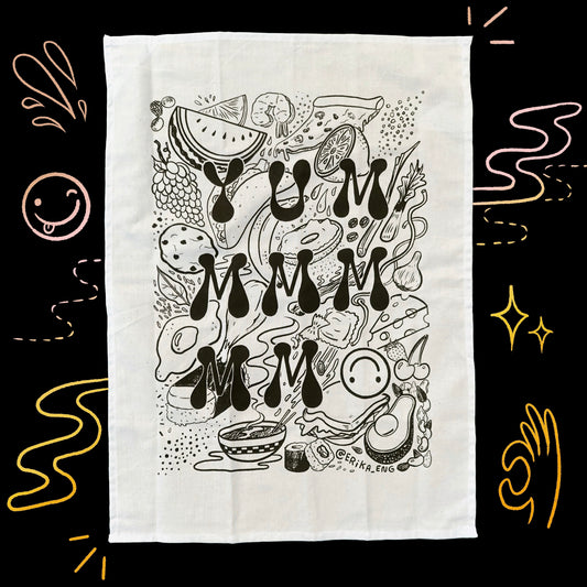 YUM Cotton Tea Towel - FUN Illustrated Kitchen Towel