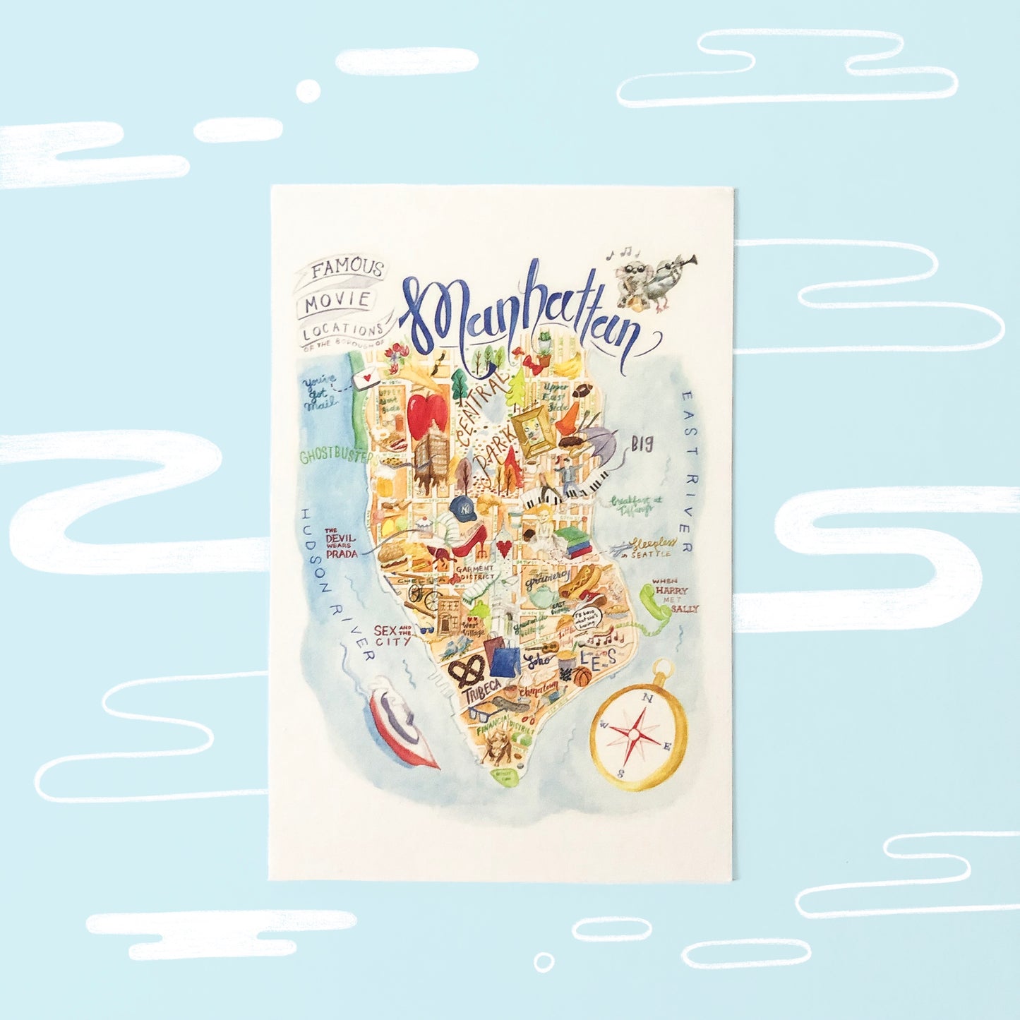 Manhattan Map New York Postcard - Set of 5 | NYC Movie Map