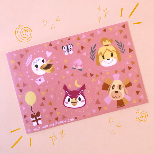 Animal Crossing Inspired Sticker Sheet - Pink