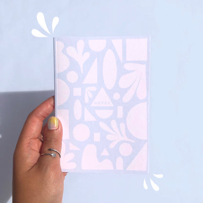Blue Shapes Pocket Notebook - White Grid Paper Inside Pages, Made from Recycled Material