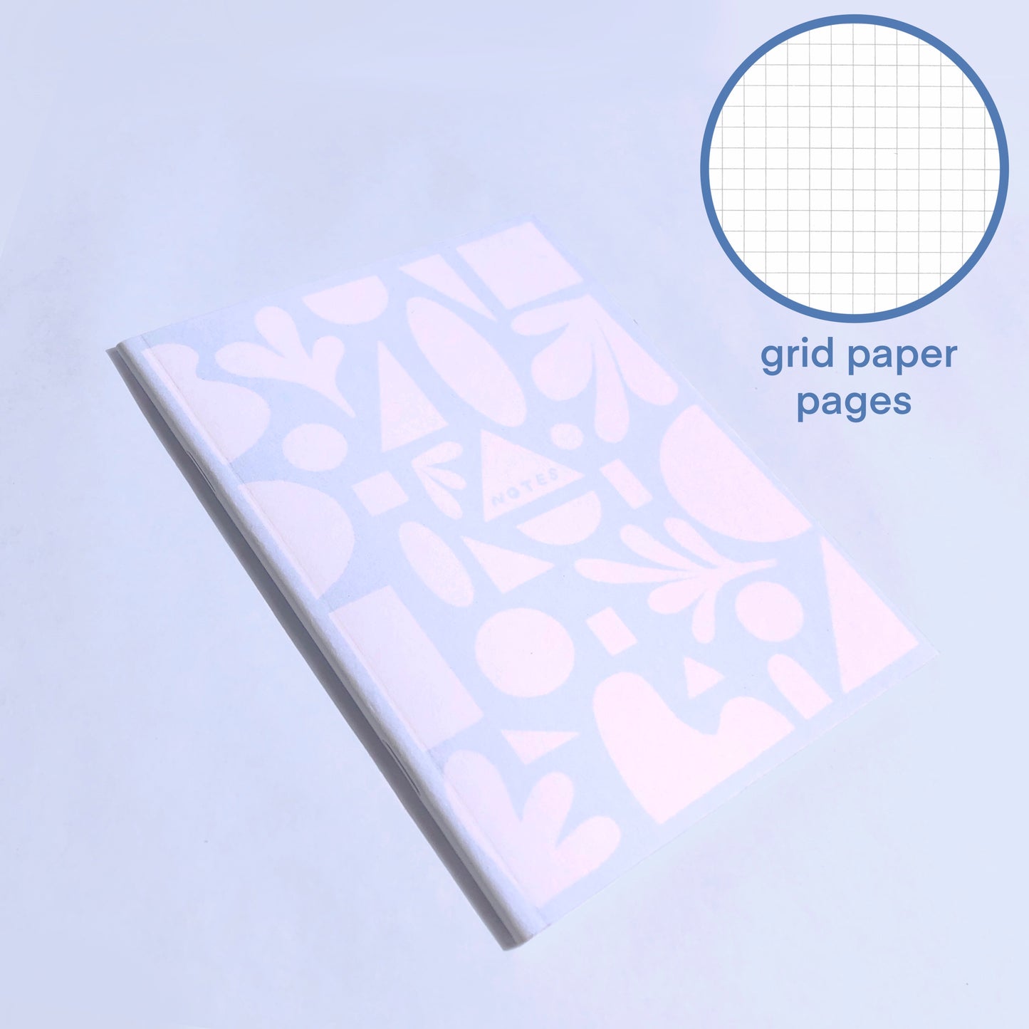 Blue Shapes Pocket Notebook - White Grid Paper Inside Pages, Made from Recycled Material