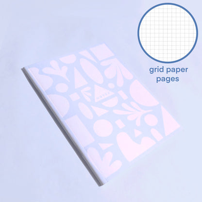Blue Shapes Pocket Notebook - White Grid Paper Inside Pages, Made from Recycled Material