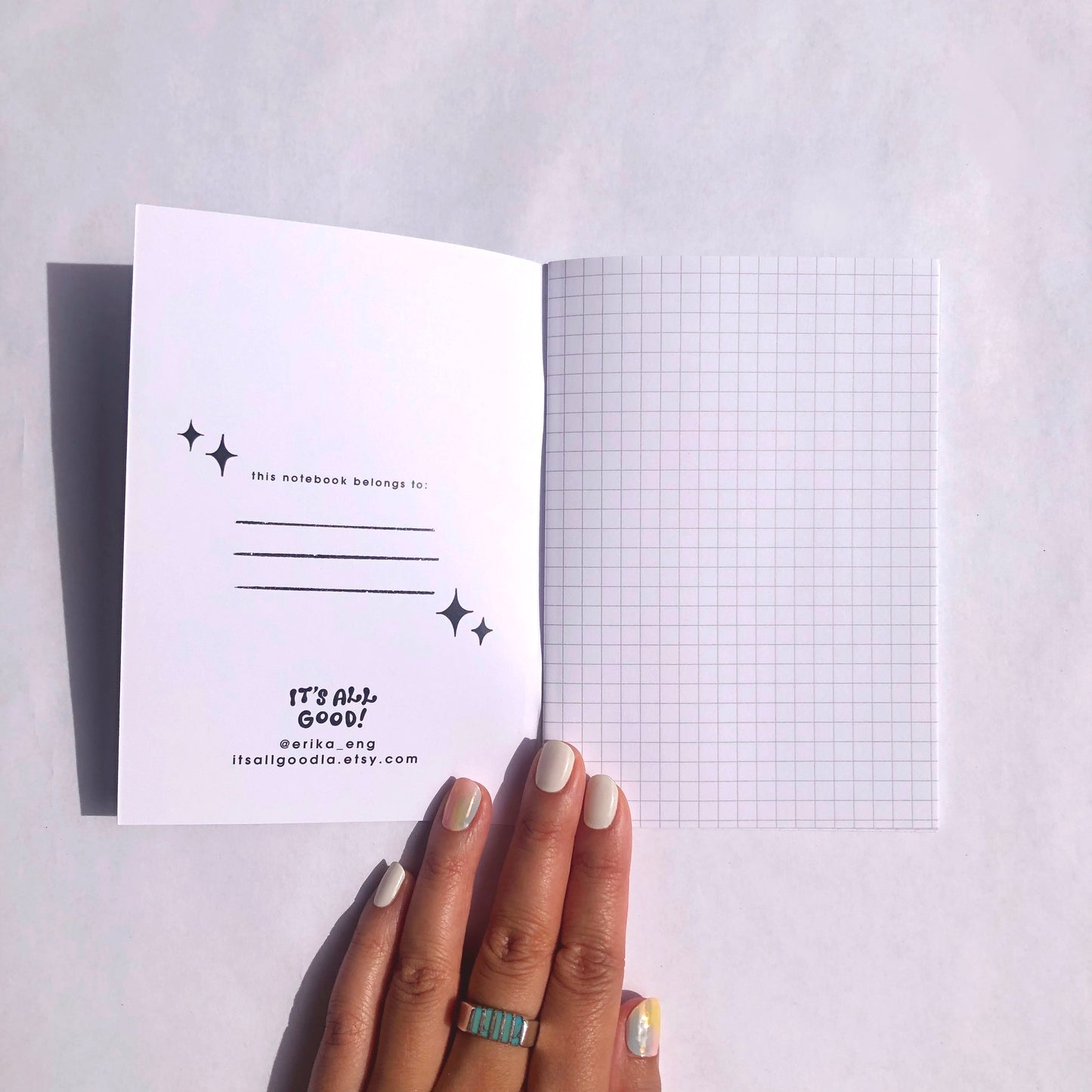 Blue Shapes Pocket Notebook - White Grid Paper Inside Pages, Made from Recycled Material
