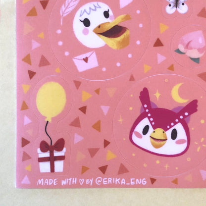 Animal Crossing Inspired Sticker Sheet - Pink