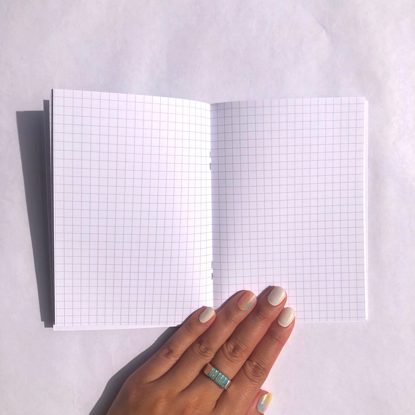 Blue Shapes Pocket Notebook - White Grid Paper Inside Pages, Made from Recycled Material