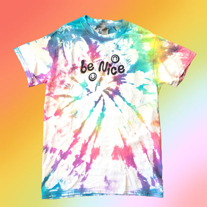 Tie Dye T-shirt - "be nice" Printed Graphic Tee - NEW Colors: Blue, Green, Navy, Pink, and Rainbow