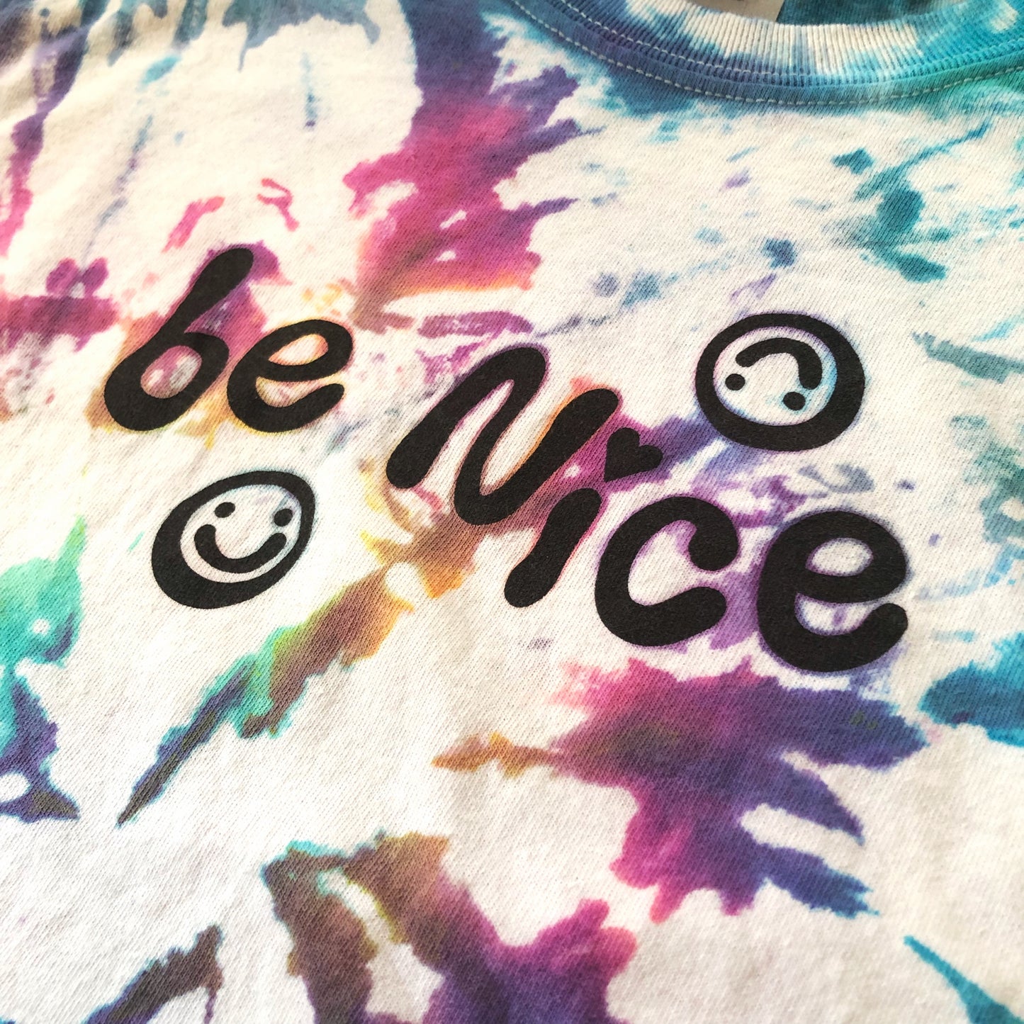 Tie Dye T-shirt - "be nice" Printed Graphic Tee - NEW Colors: Blue, Green, Navy, Pink, and Rainbow